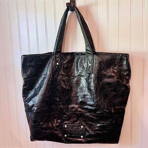 RARE Juicy Couture Leather Tote Bag Nice Girls Who Like Stuff Vtg Y2K Black EUC
